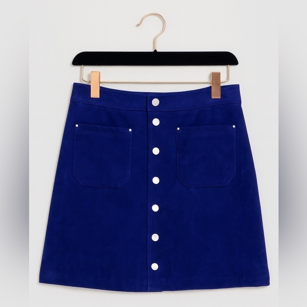 NC International Concepts Women’s Size 8 Royal Blue Faux Suede Button-Up Skirt